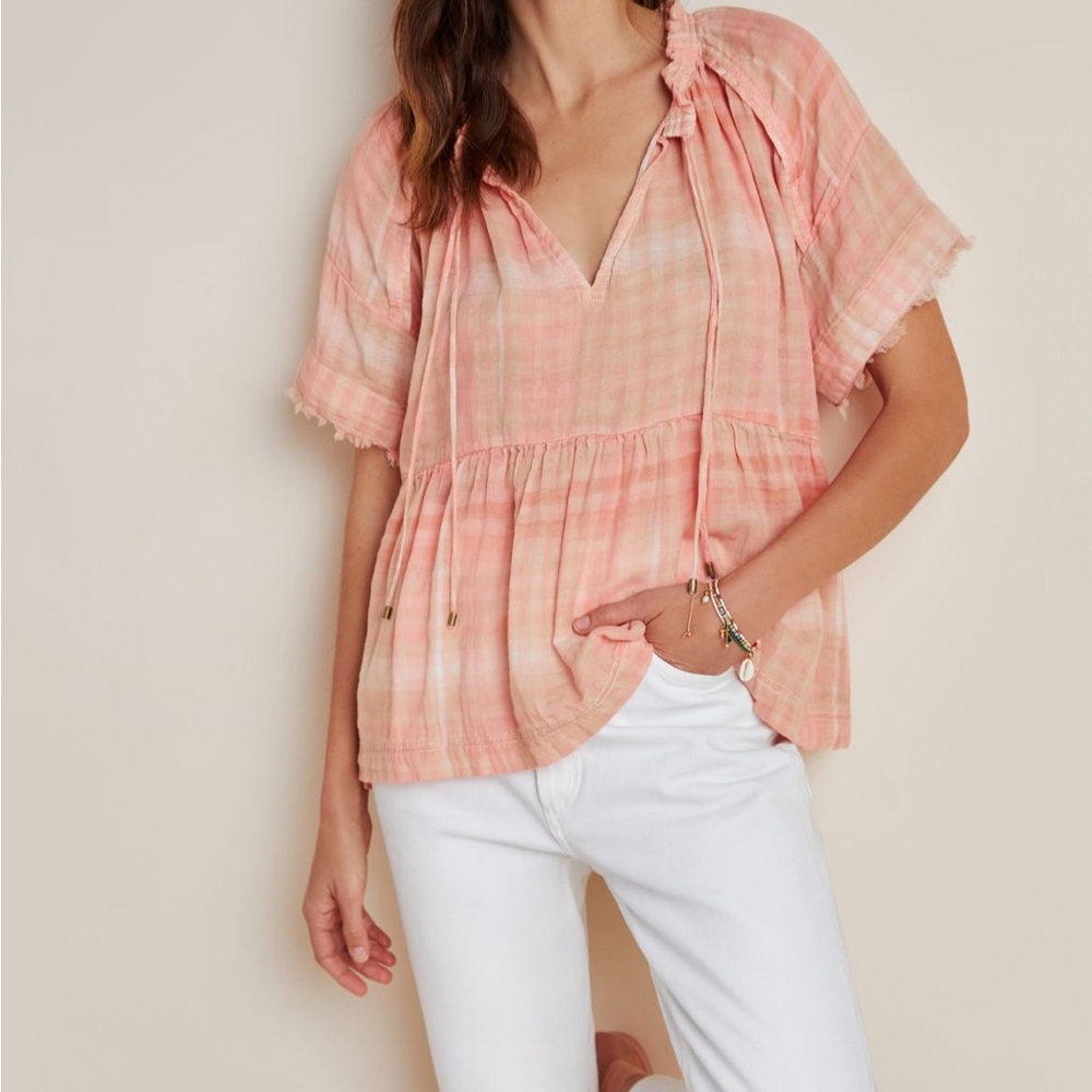 Anthropologie Pilcro Bette Babydoll Shirt - Size Small Peach Pink White